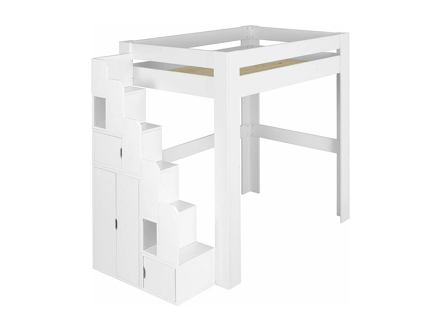 Lit mezzanine avec escalier et bureau 90x190 cm bois massif blanc LEX