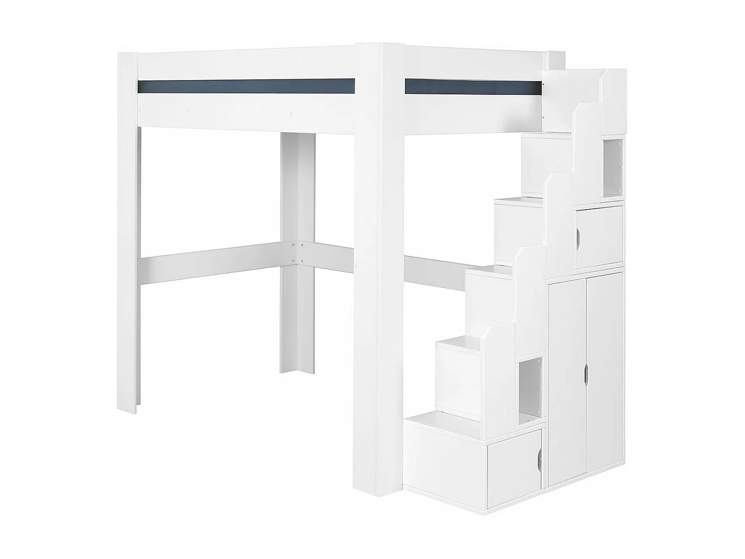 Lit mezzanine avec escalier et bureau 90x190 cm bois massif blanc LEX