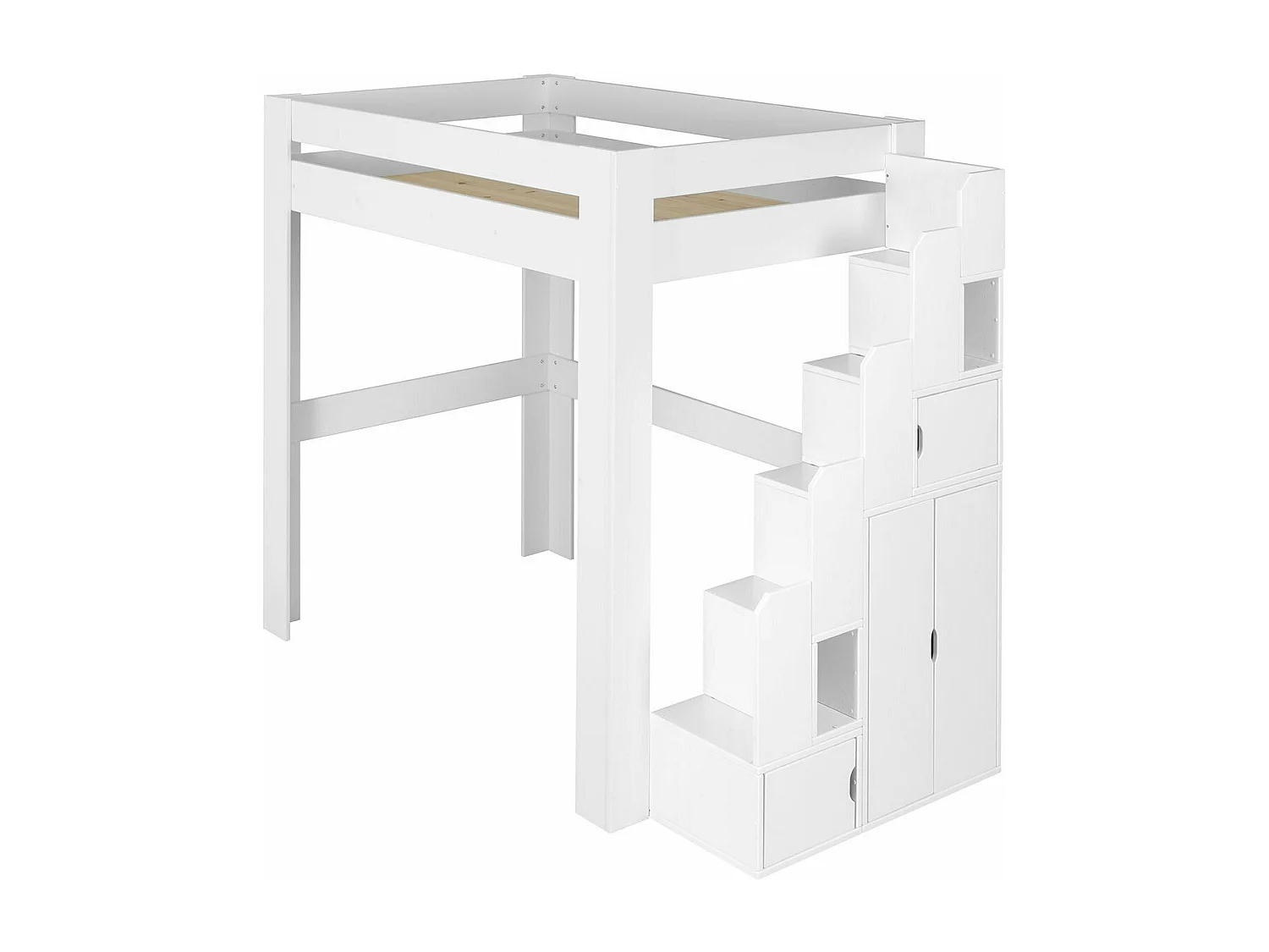 Lit mezzanine avec escalier et bureau 90x190 cm bois massif blanc LEX
