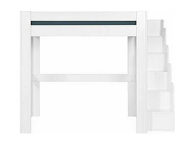 Lit mezzanine avec escalier et bureau 90x190 cm bois massif blanc LEX