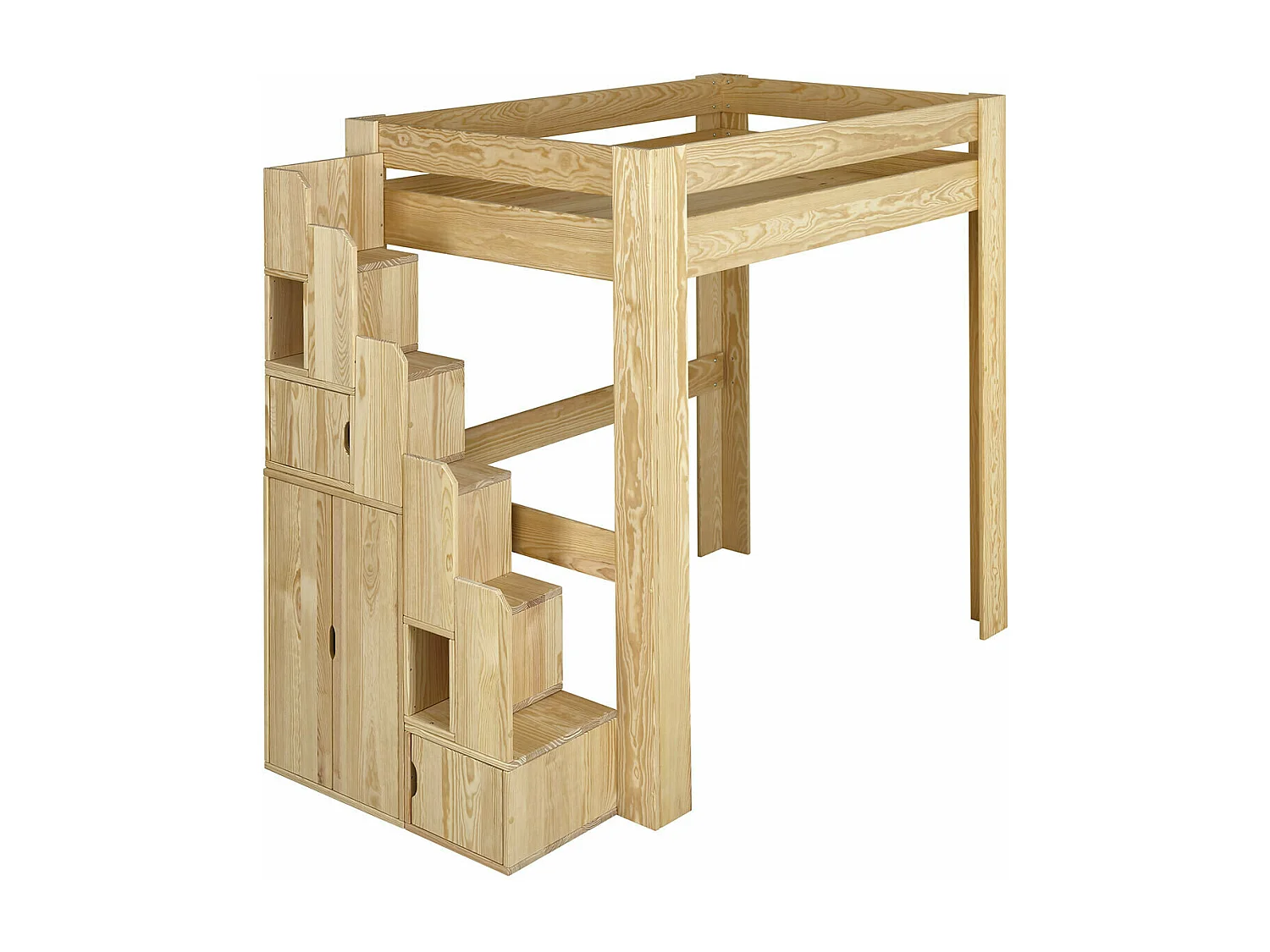 Lit mezzanine 2 places 120x190 cm bois massif bois naturel LEX