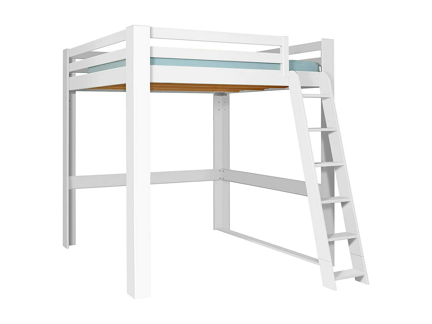 Lit mezzanine 2 places 200x200 cm bois massif blanc SURI