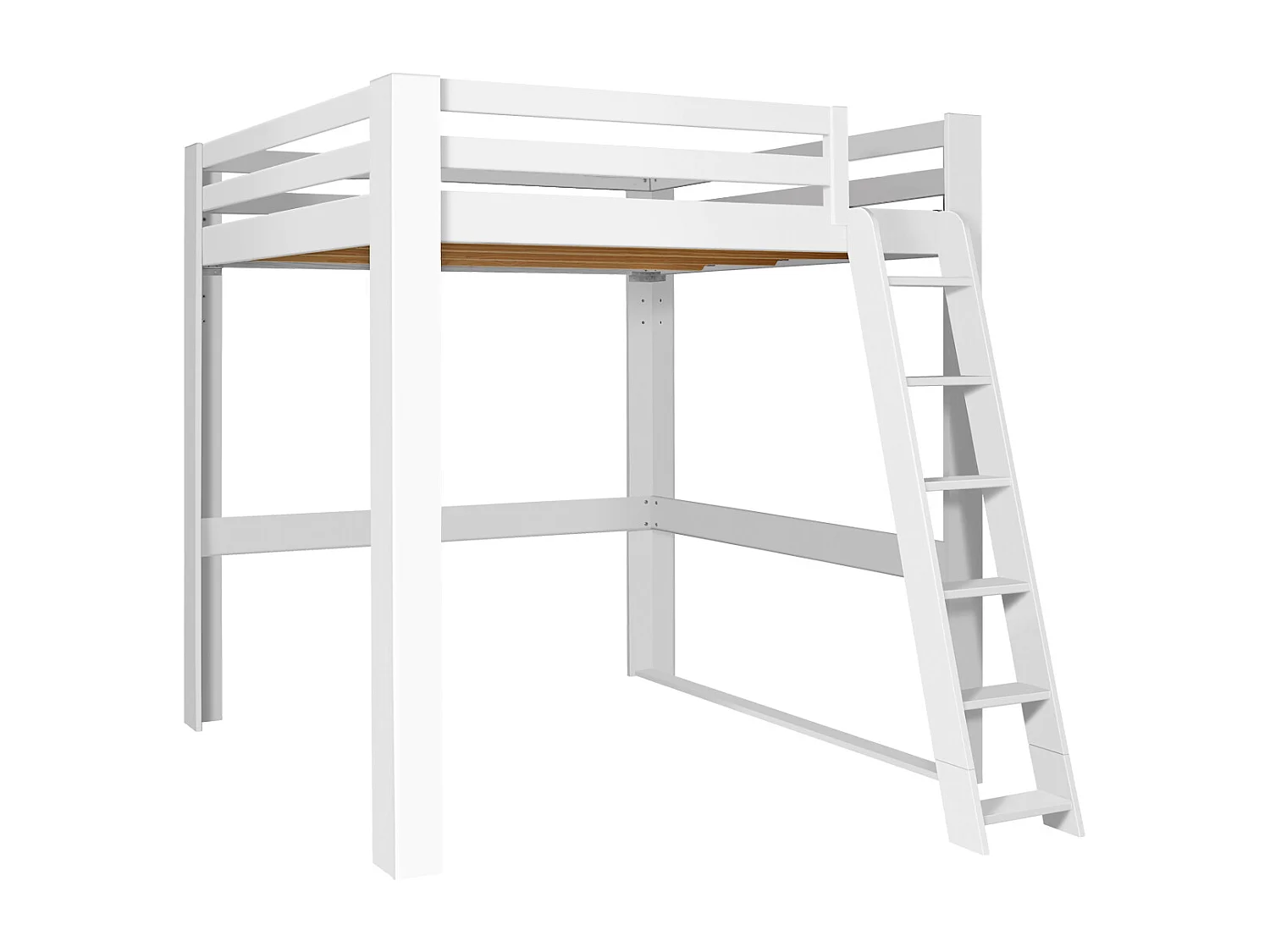 Lit mezzanine 2 places 200x200 cm bois massif blanc SURI