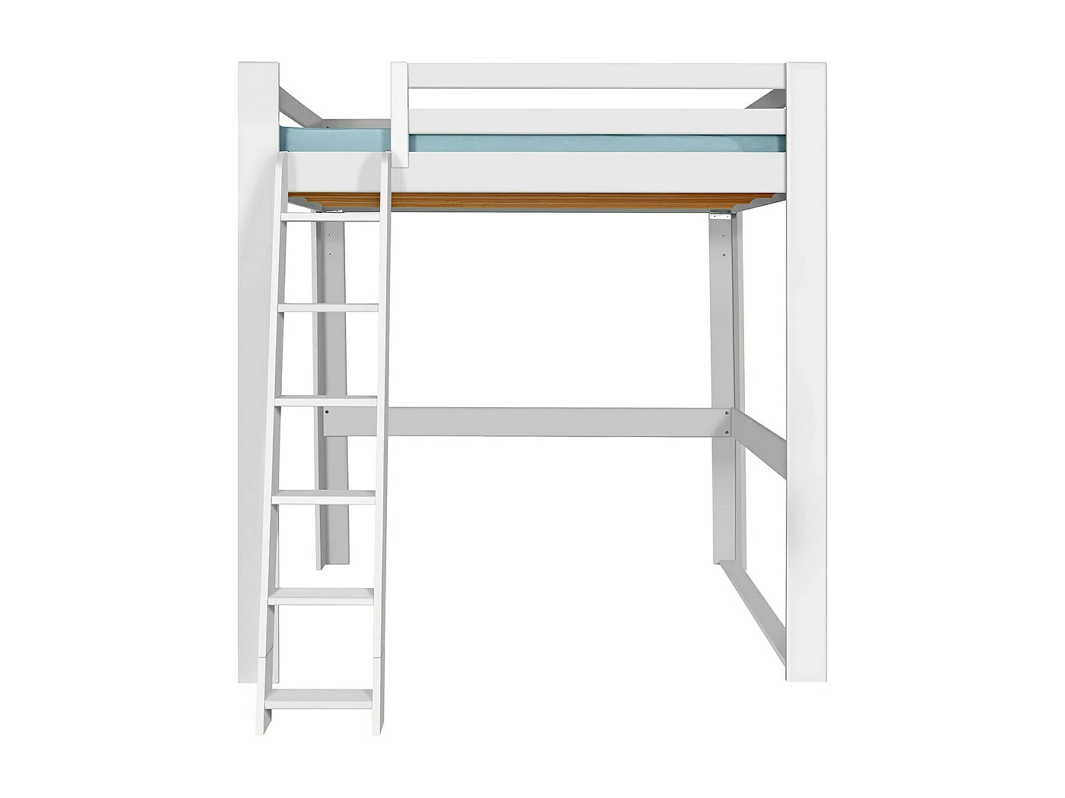 Lit mezzanine 2 places 200x200 cm bois massif blanc SURI