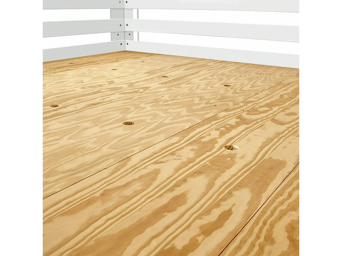 Lit mezzanine 2 places 200x200 cm bois massif blanc SURI