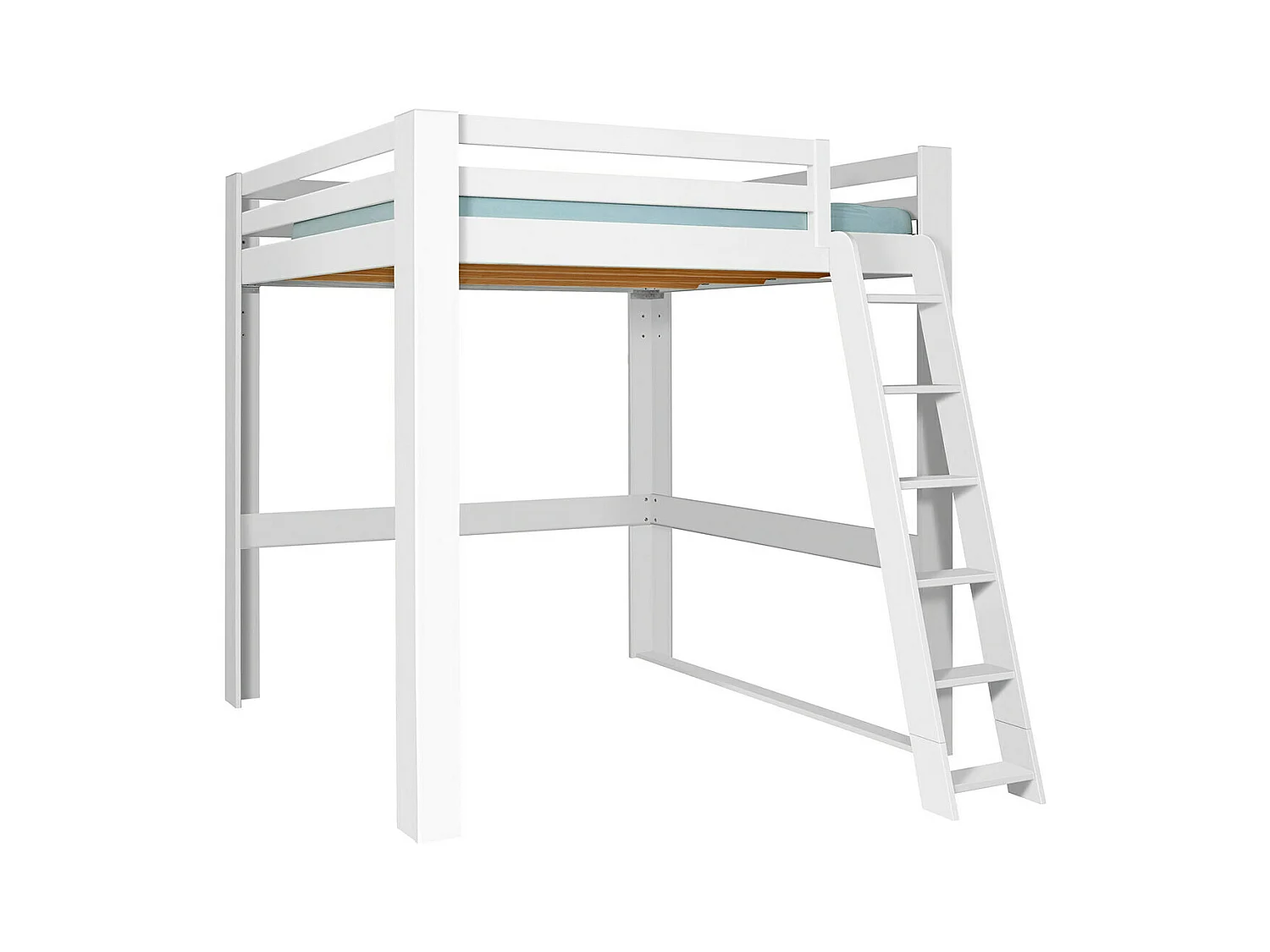 Lit mezzanine 2 places 200x200 cm bois massif blanc SURI