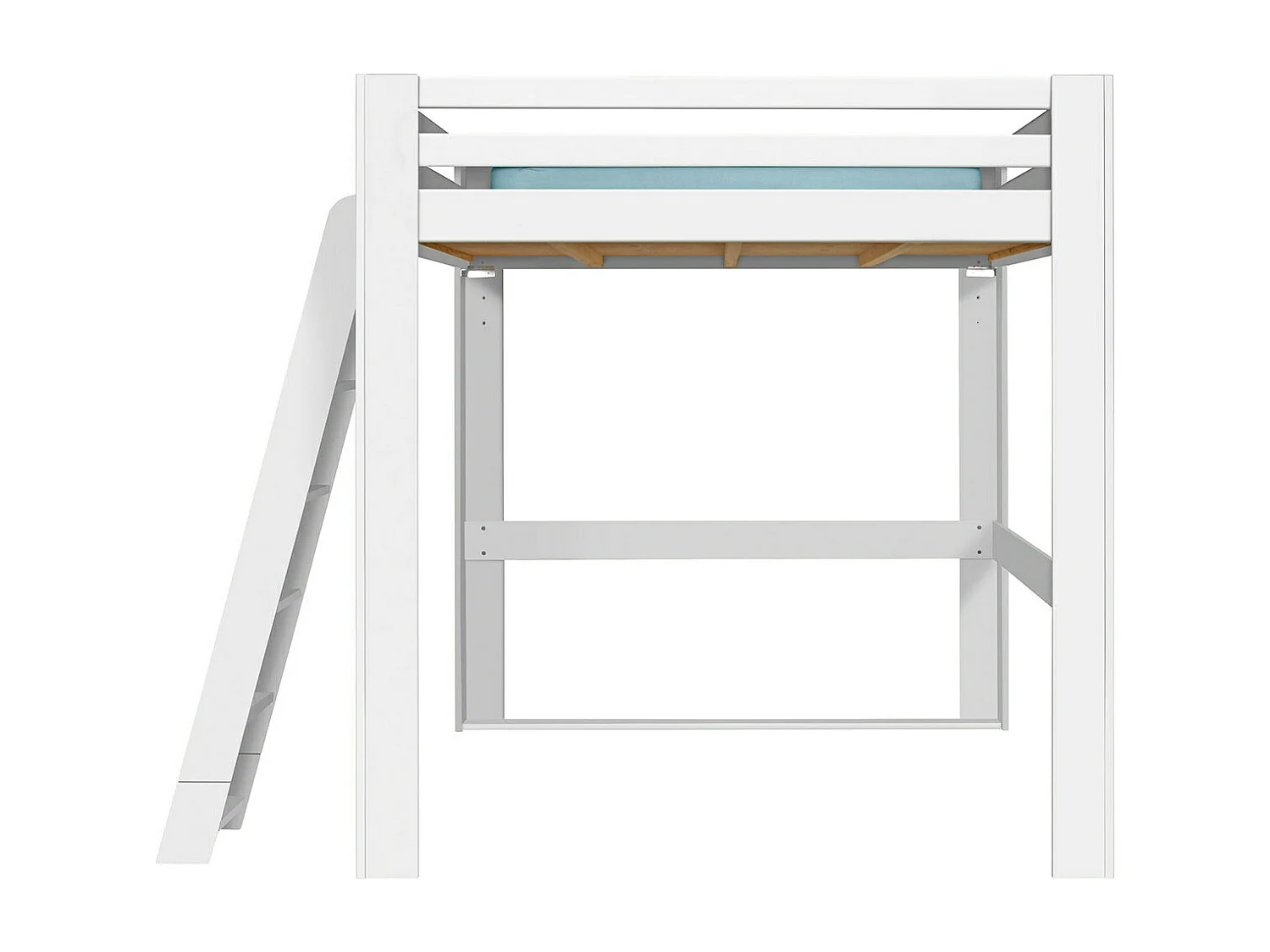 Lit mezzanine 2 places 200x200 cm bois massif blanc SURI