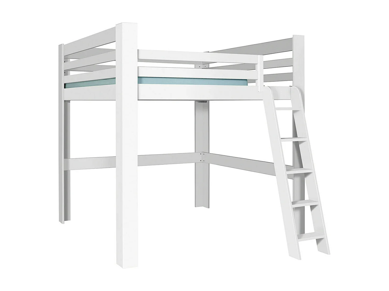 Lit mezzanine 2 places 200x200 cm bois massif blanc SURI