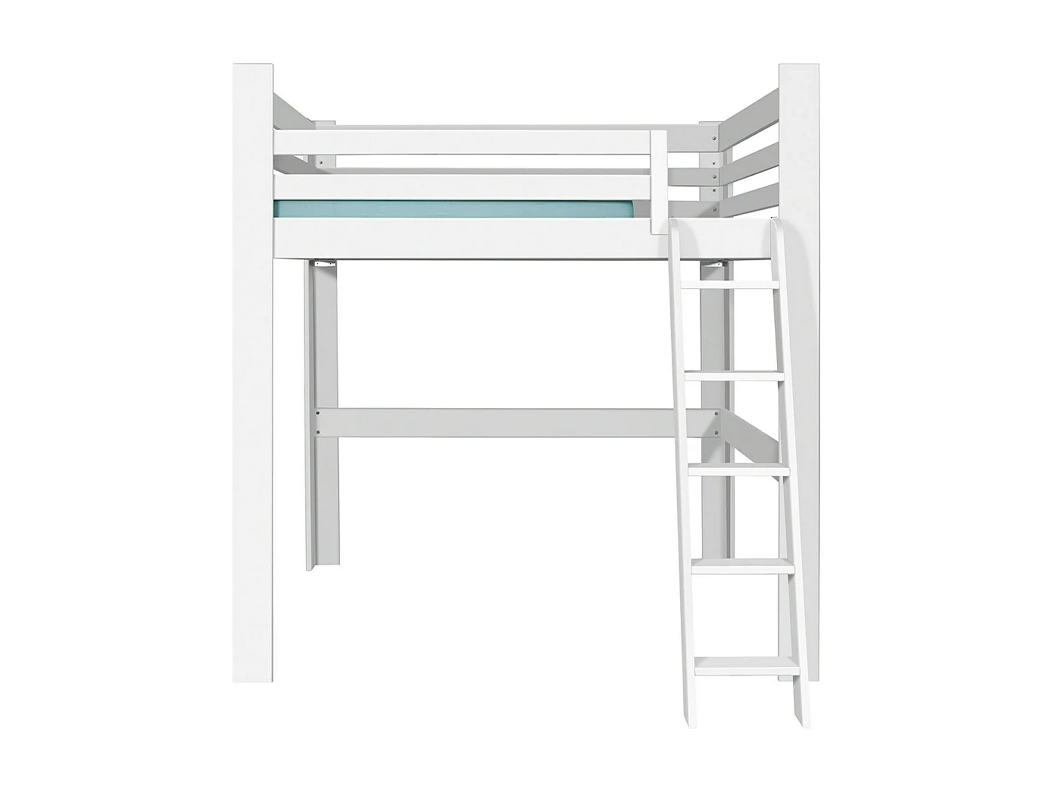 Lit mezzanine 2 places 200x200 cm bois massif blanc SURI