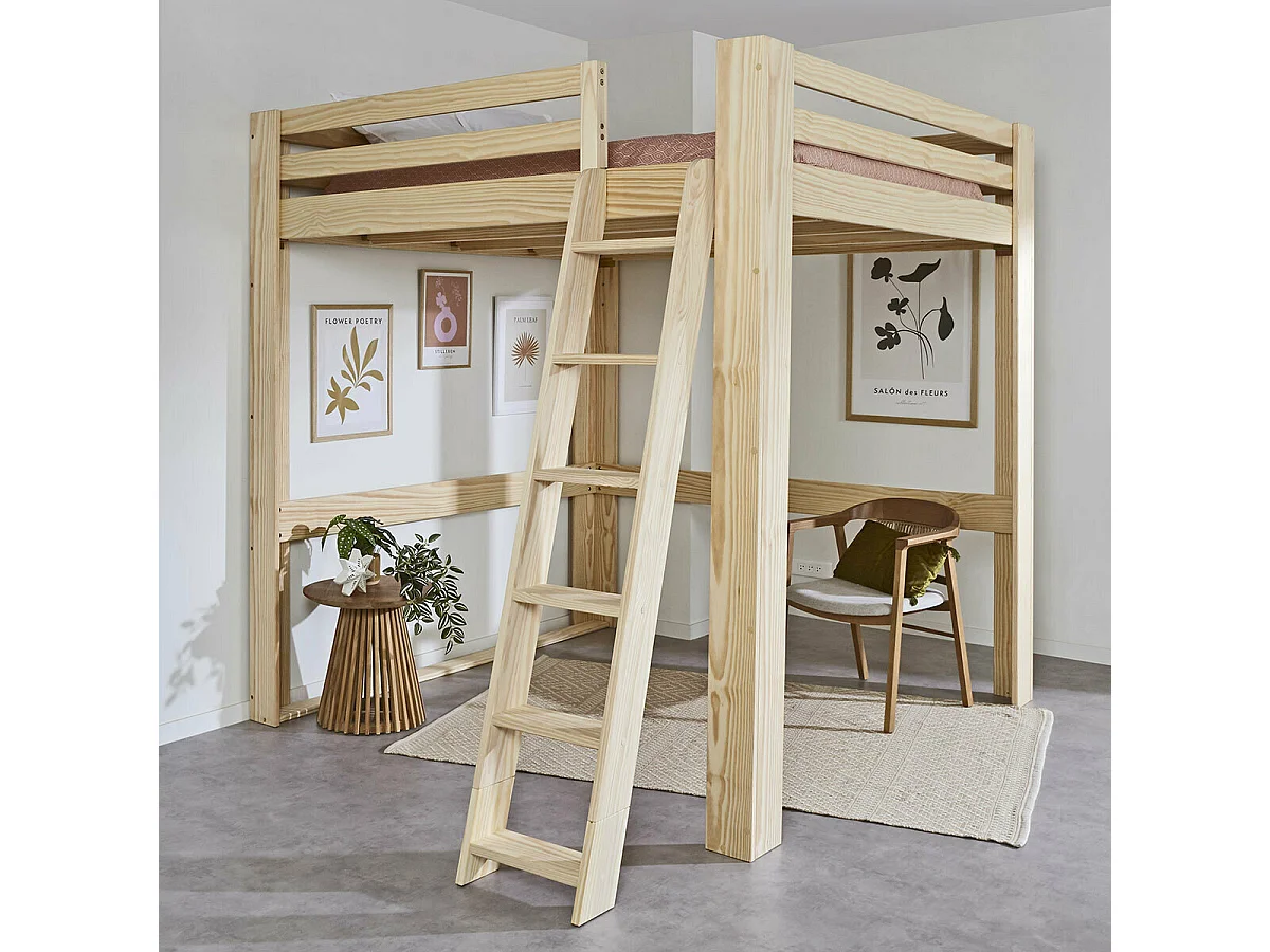 Lit mezzanine 2 places 200x200 cm bois massif bois SURI