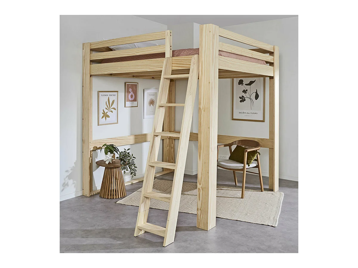 Lit mezzanine 2 places 200x200 cm bois massif bois SURI