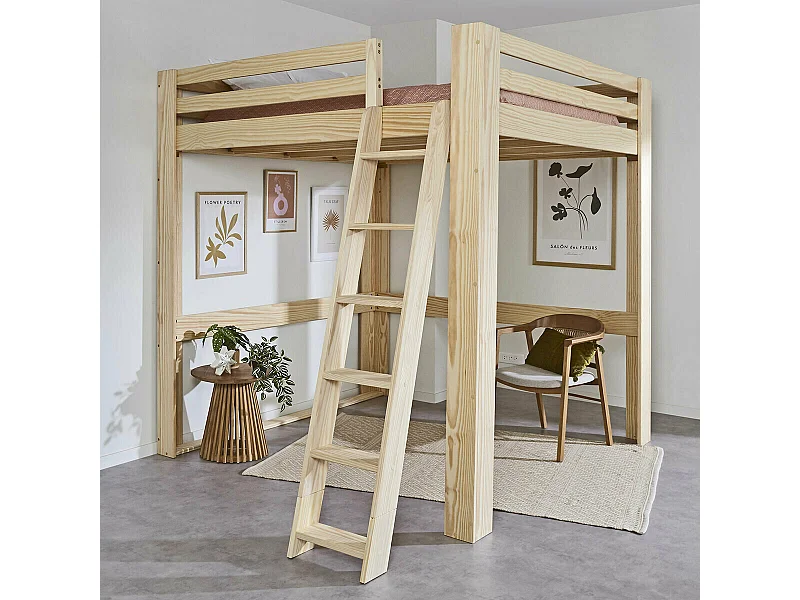 Lit mezzanine 2 places 200x200 cm bois massif bois SURI