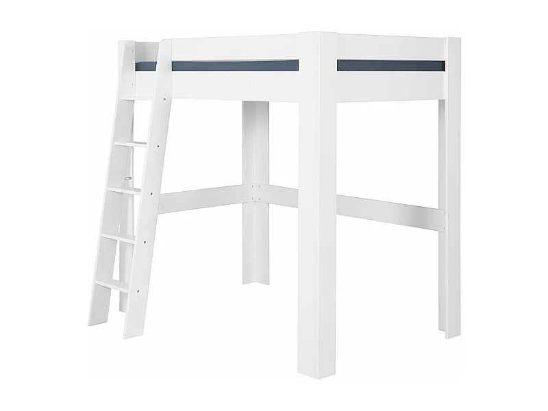 Pack lit mezzanine 2 places avec matelas 120x190 cm bois massif blanc LEE