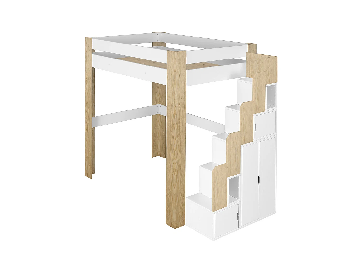 Lit mezzanine 2 places 140x190 cm bois massif blanc et bois LEX