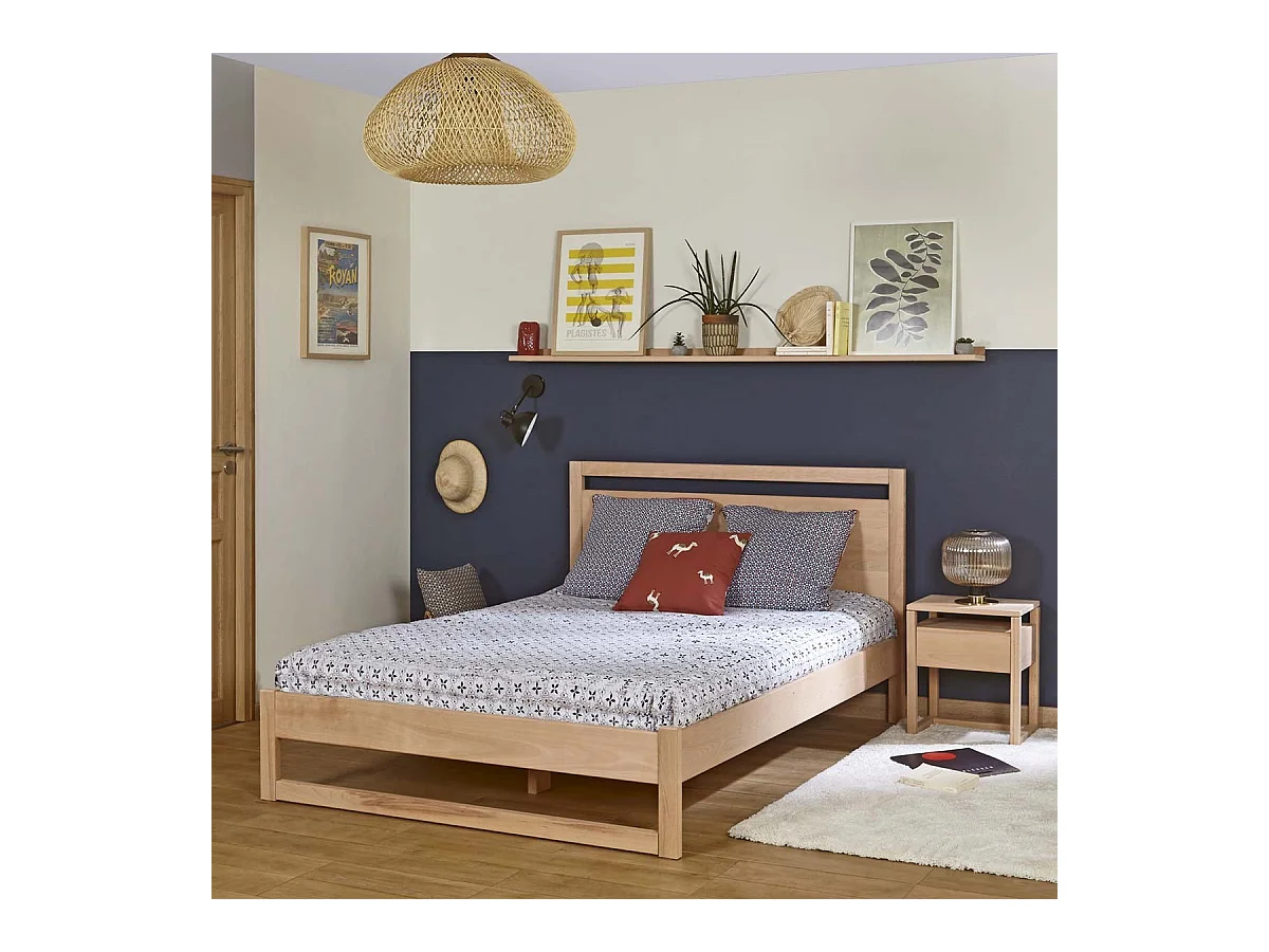 Lit 2 places 140x190 cm bois massif bois naturel LIO