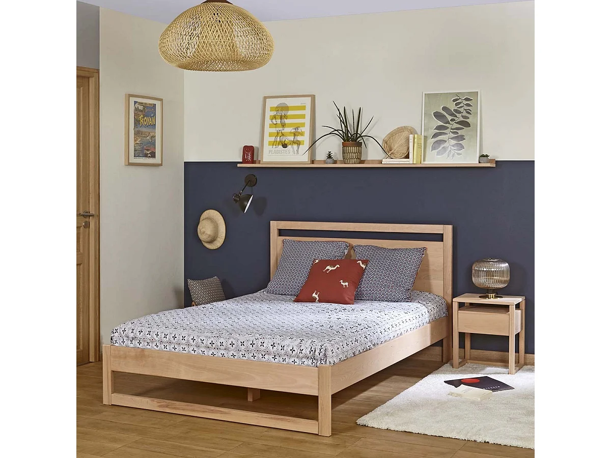Lit 2 places 140x190 cm bois massif bois naturel LIO