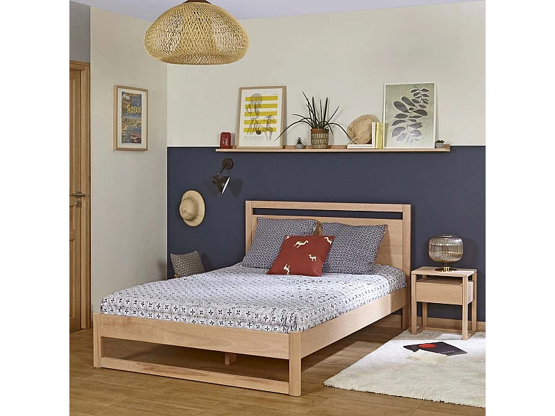 Lit 2 places 140x190 cm bois massif bois naturel LIO