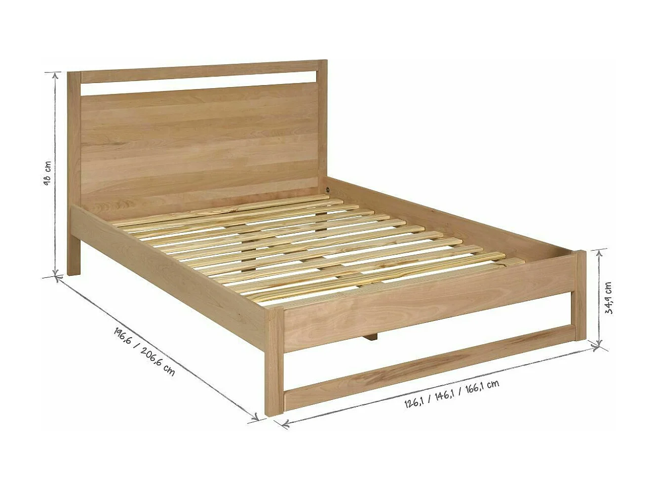 Lit 2 places 120x190 cm bois massif bois naturel LIO