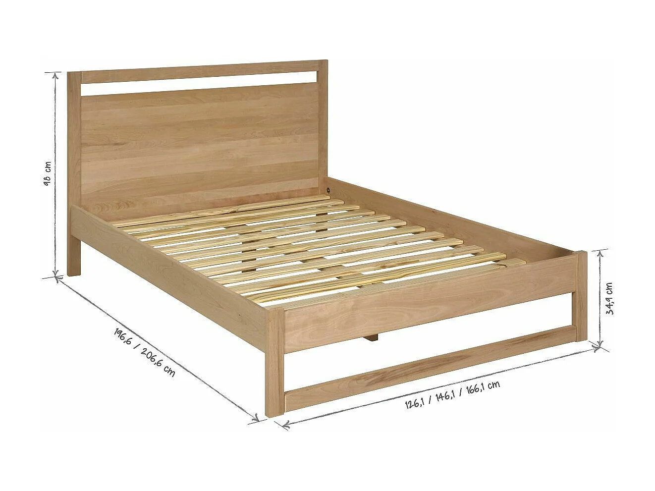 Lit 2 places 120x190 cm bois massif bois naturel LIO