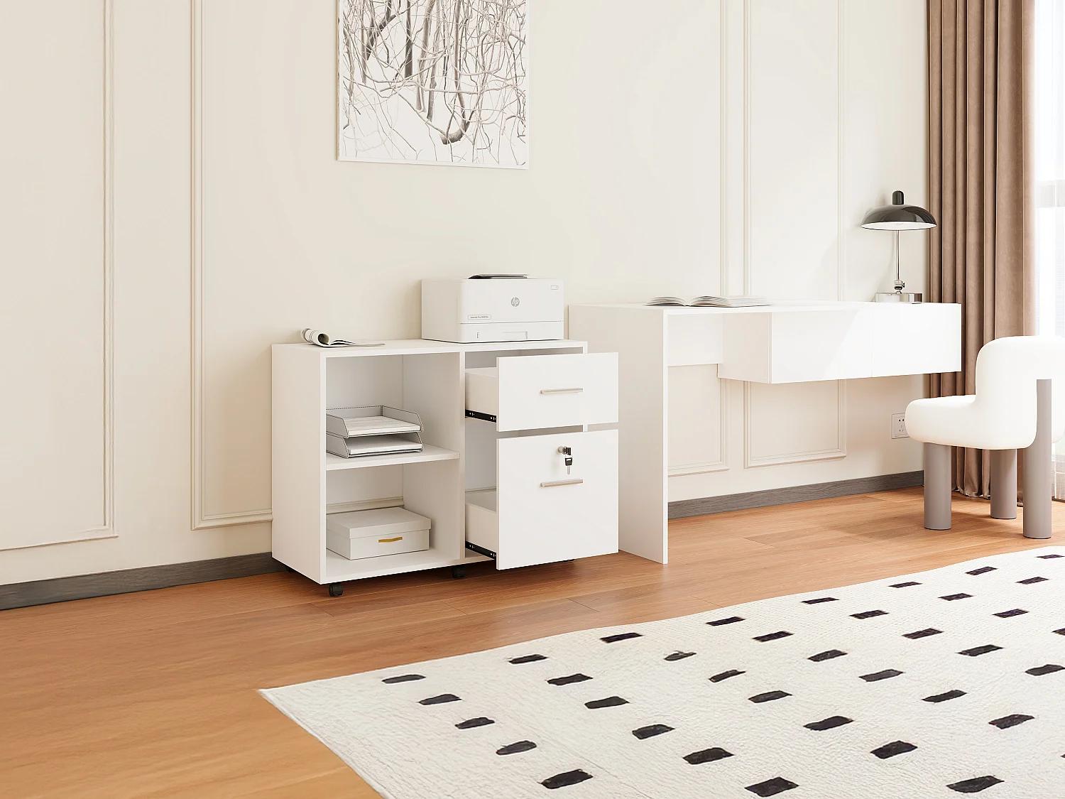 Caisson de bureau - 2 tiroirs - Blanc - NILIKO