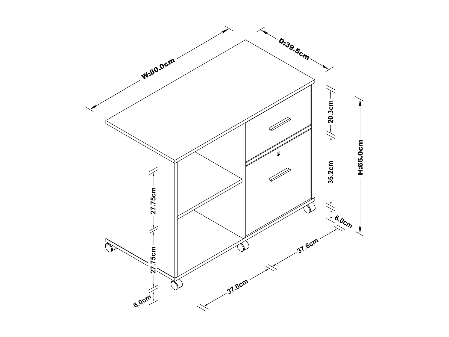 Caisson de bureau - 2 tiroirs - Blanc - NILIKO