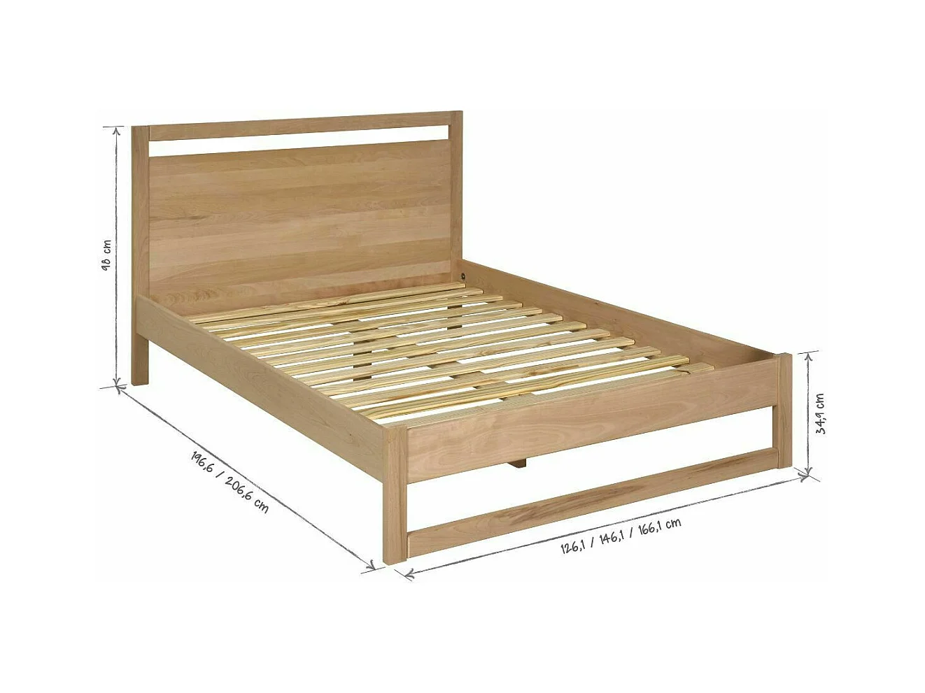 Pack lit avec matelas 120x190 cm bois massif bois naturel LIO