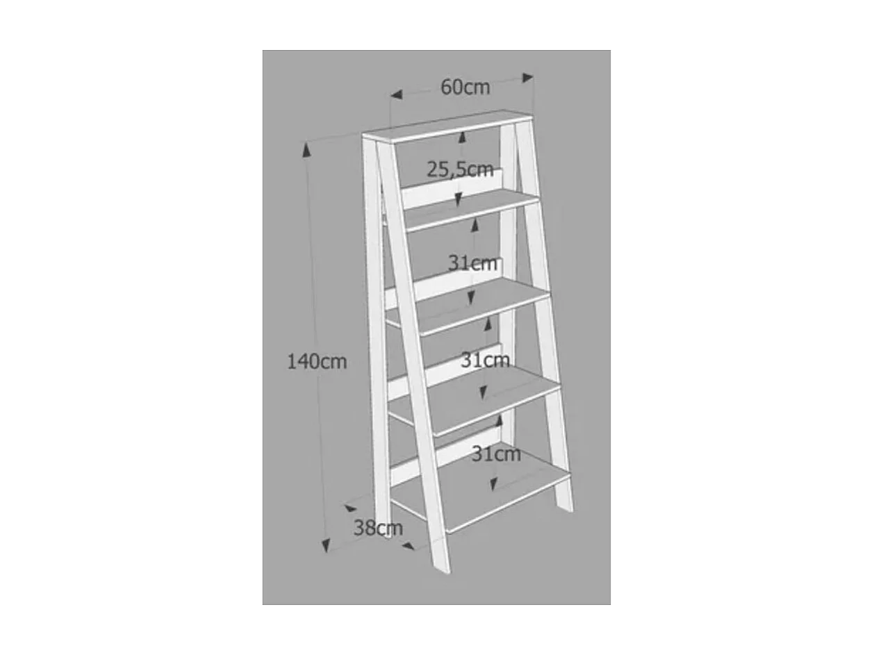 Etagère Escalier 4 Niches Chêne Largeur 61 Hauteur 140.3 Profondeur 40 cm