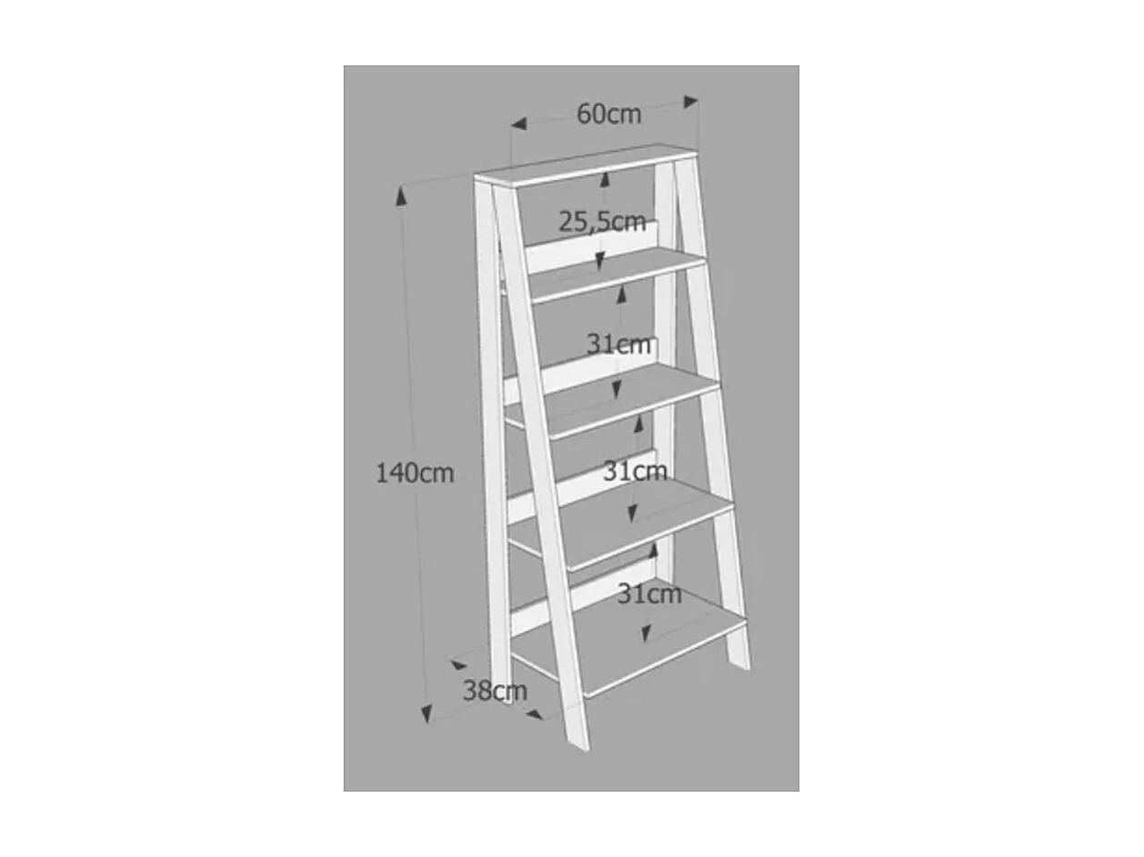Etagère Escalier 4 Niches Noire Largeur 61 Hauteur 140.3 Profondeur 40 cm