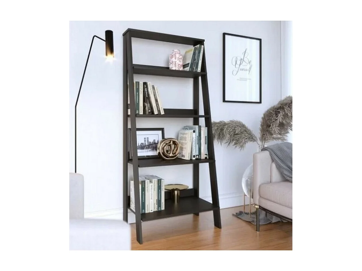 Etagère Escalier 4 Niches Noire Largeur 61 Hauteur 140.3 Profondeur 40 cm