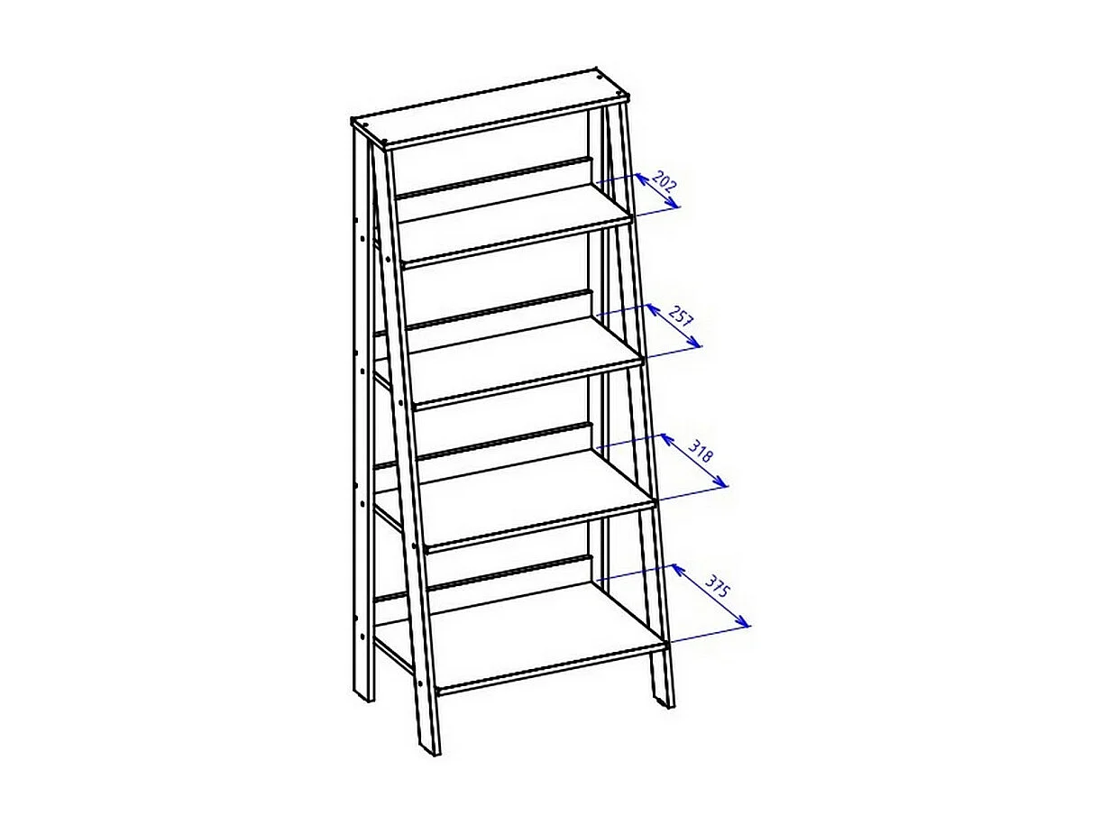 Etagère Escalier 4 Niches Noire Largeur 61 Hauteur 140.3 Profondeur 40 cm