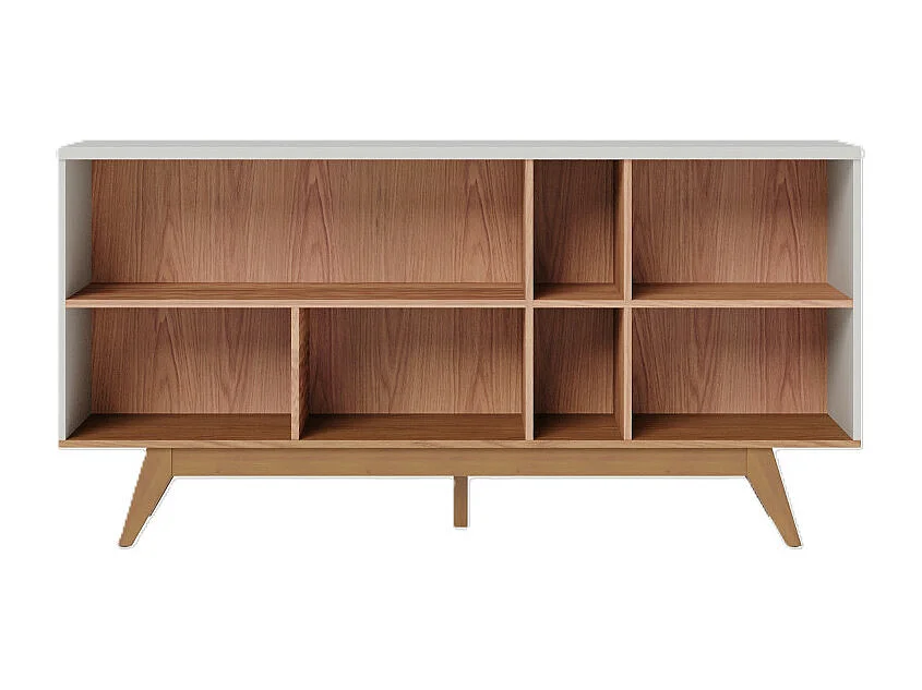 Buffet Bas 3 Portes 7 Niches Blanc Grisé et Chêne 5 Pieds Bois L 160 H 80.2 P 44.5 cm