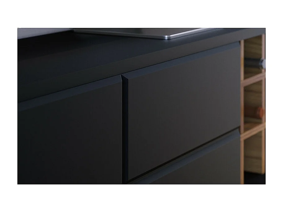 Meuble TV 75 Pouces Noir et Chêne Pieds Bois 2 Portes 11 Niches L 180 H 64.2 P 36.5 cm