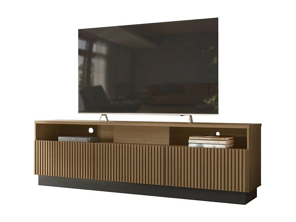Meuble TV Bar 75 Pouces 4 Portes 5 Niches Noyer et Noir L 200 H 60.4 P 42 cm
