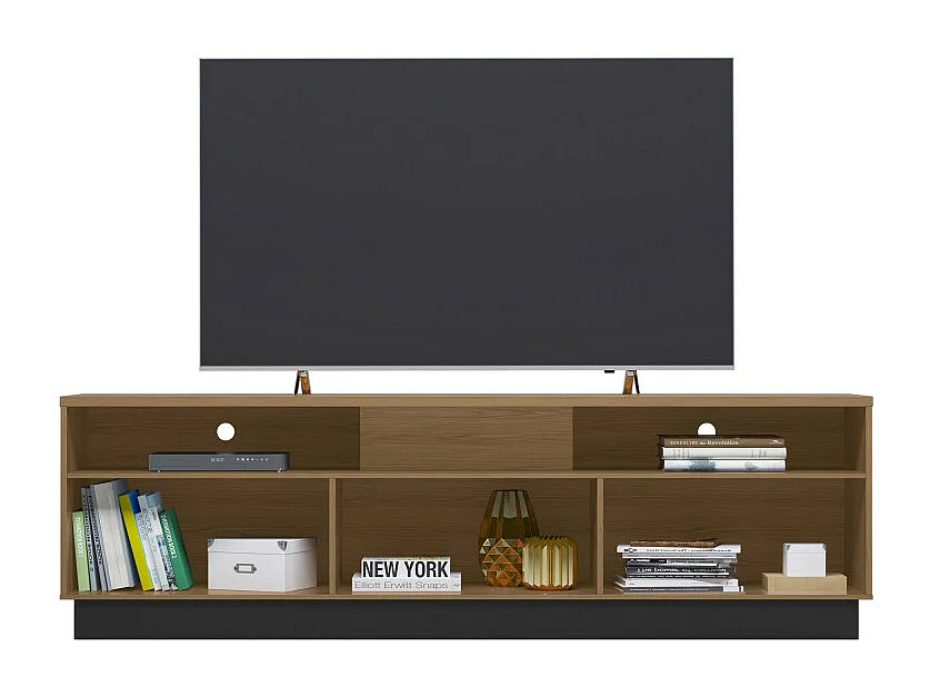 Meuble TV Bar 75 Pouces 4 Portes 5 Niches Noyer et Noir L 200 H 60.4 P 42 cm