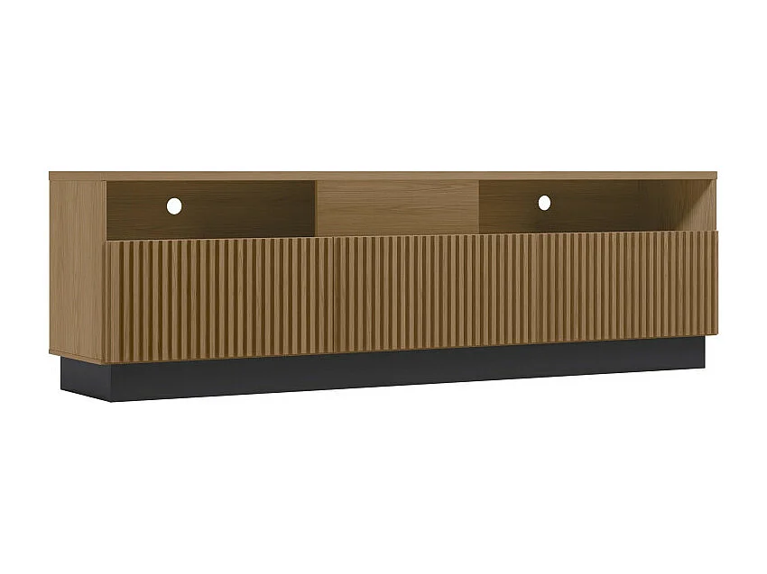 Meuble TV Bar 75 Pouces 4 Portes 5 Niches Noyer et Noir L 200 H 60.4 P 42 cm