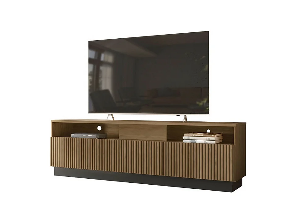 Meuble TV Bar 75 Pouces 4 Portes 5 Niches Noyer et Noir L 200 H 60.4 P 42 cm