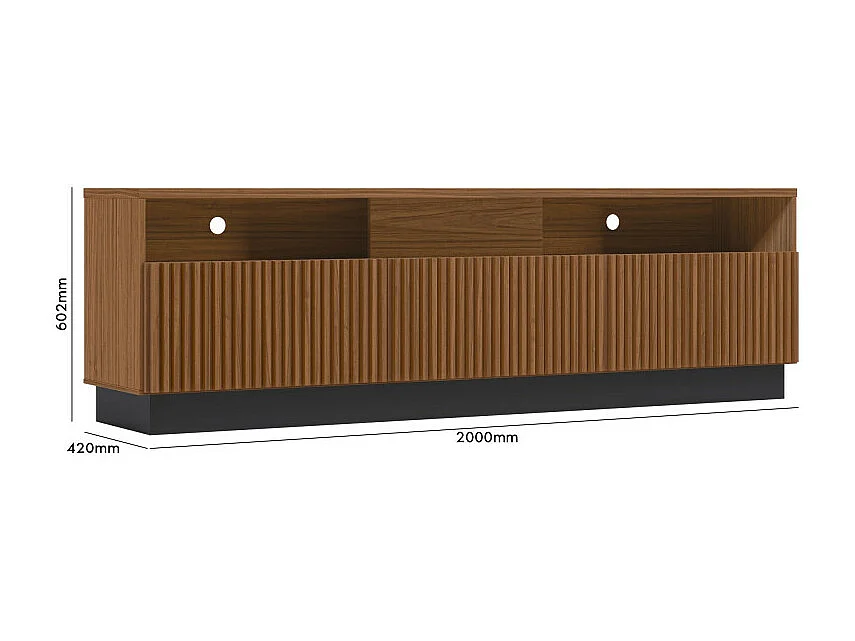 Meuble TV Bar 75 Pouces 4 Portes 5 Niches Noyer et Noir L 200 H 60.4 P 42 cm
