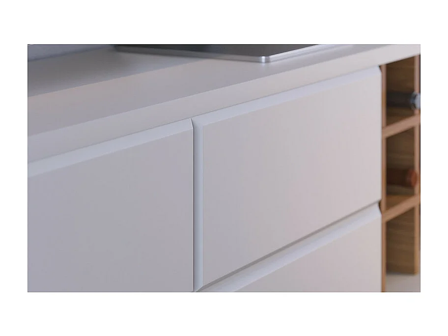 Meuble TV 75 Pouces Blanc et Chêne Pieds Bois 2 Portes 11 Niches L 180 H 64.2 P 36.5 cm