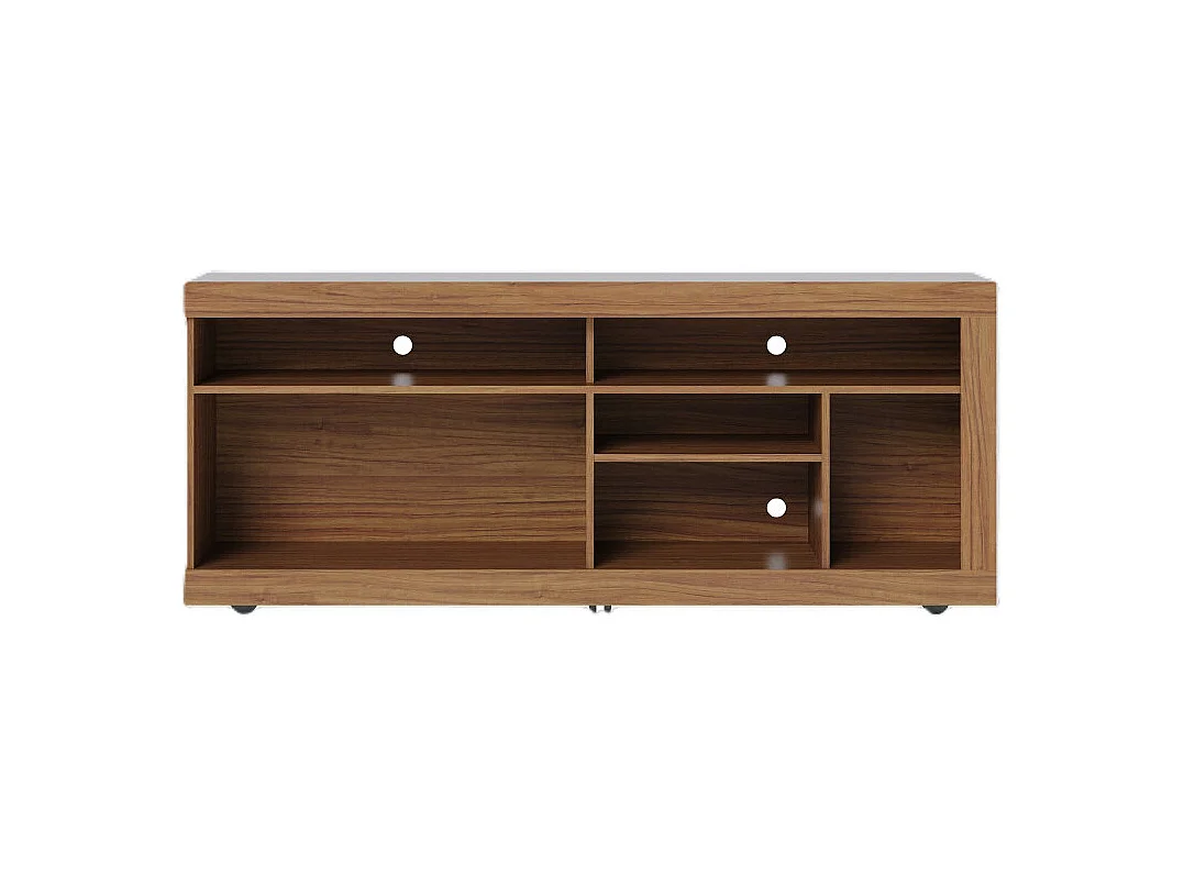 Meuble TV 65 Pouces Chêne et Anthracite 2 Portes 6 Niches Roulettes L 160 H 68 P 37.4 cm