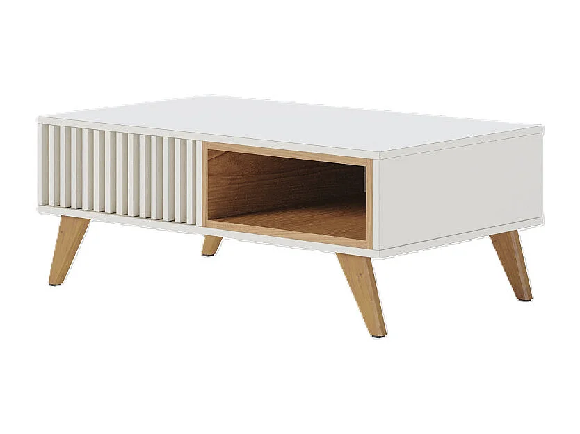 Table Basse 2 Niches 4 Pieds Bois Blanche et Chêne L 90.5 H 54 P 35.2 cm