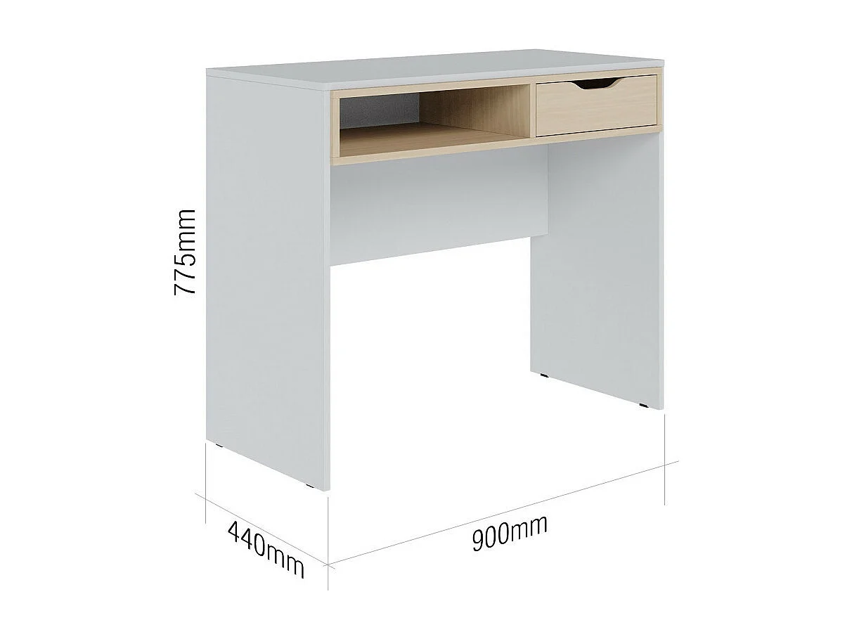 Bureau 1 Tiroir 1 Niche Blanc et Chêne Clair L 90 H 77.5 P 44 cm