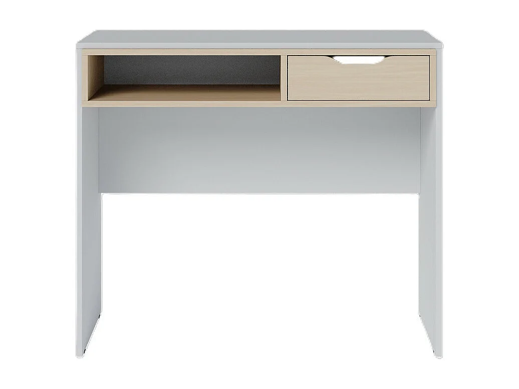 Bureau 1 Tiroir 1 Niche Blanc et Chêne Clair L 90 H 77.5 P 44 cm