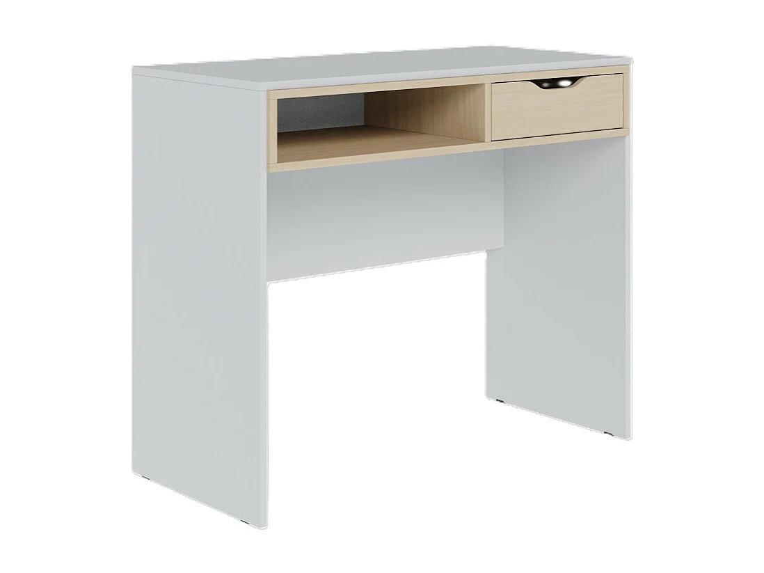 Bureau 1 Tiroir 1 Niche Blanc et Chêne Clair L 90 H 77.5 P 44 cm