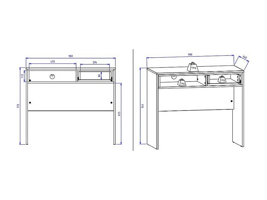 Bureau 1 Tiroir 1 Niche Blanc et Chêne Clair L 90 H 77.5 P 44 cm