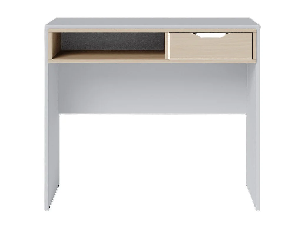 Bureau 1 Tiroir 1 Niche Blanc Grisé et Chêne Clair L 90 H 77.5 P 44 cm