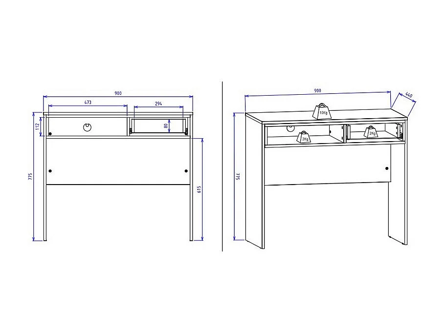 Bureau 1 Tiroir 1 Niche Blanc Grisé et Chêne Clair L 90 H 77.5 P 44 cm