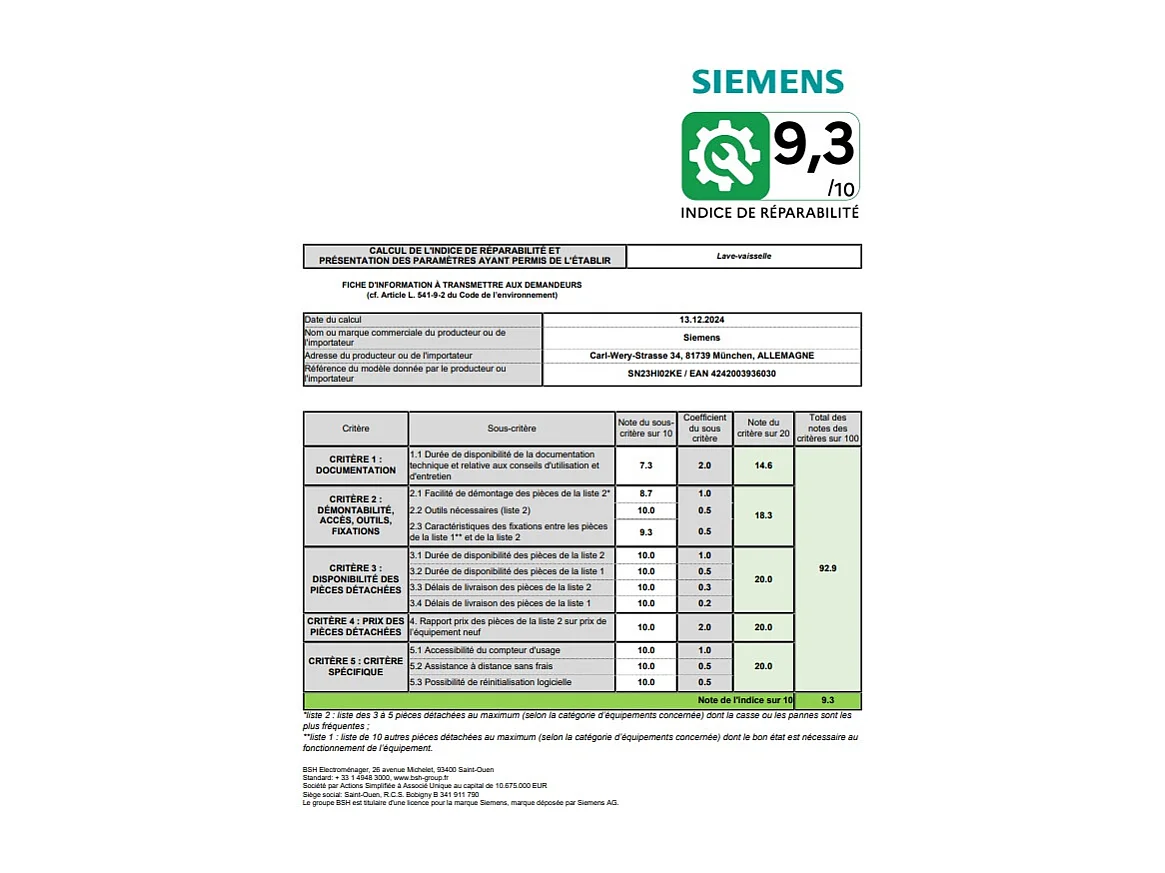 Siemens Lave-vaisselle 13 couverts 42 db gris - SN23HI02KE