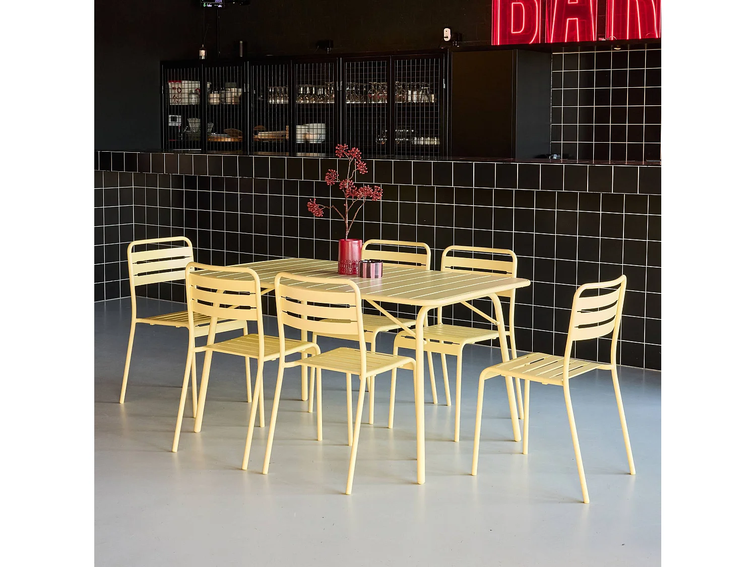 Set tavolo da giardino bistrot pieghevole in metallo con 6 sedie,