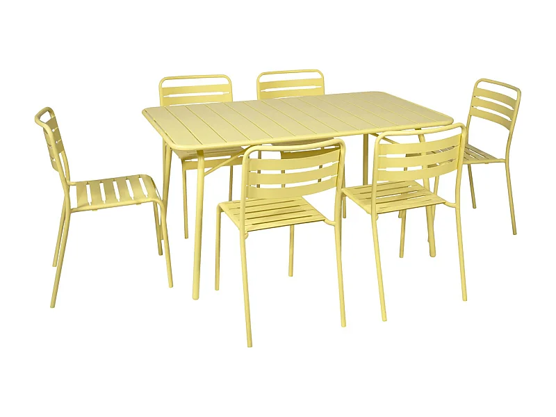 Mesa de jardín plegable de metal con 6 sillas amarillo