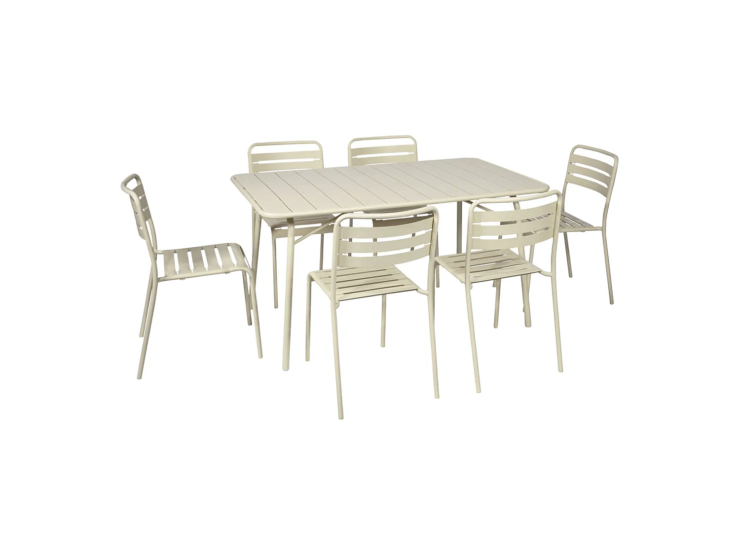Mesa de jardín plegable de metal con 6 sillas beige